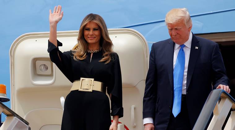 Trump and First Lady arrive aboard Air Force One at King Khalid Airport in Riyadh